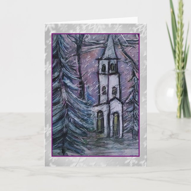 Cartão De Festividades Snowscape Steeple Art Card (Frente)