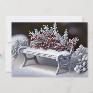 Cartão De Festividades Snowy Bench com Winterberry Sprigs