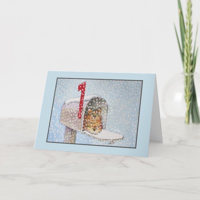 Cartão De Festividades Snowy Christmas Cat Greeting Card (Frente)