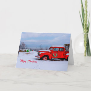 Cartão De Festividades Snowy Country Christmas com Red Truck