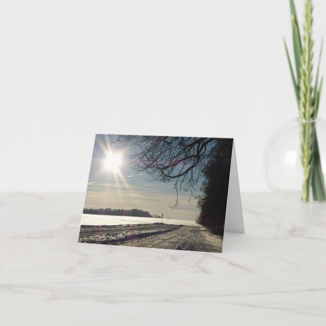 Cartão De Festividades Snowy Country Road com Sun Shining (Frente)