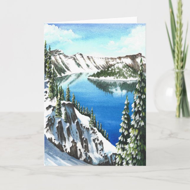 Cartão De Festividades Snowy Crater Lake Holiday Card (Frente)