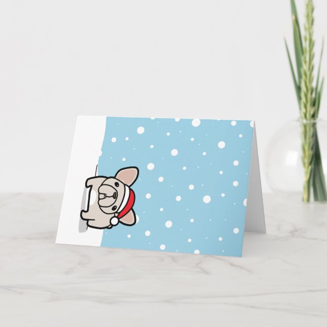 Cartão De Festividades Snowy Cream Frenchie (Frente)