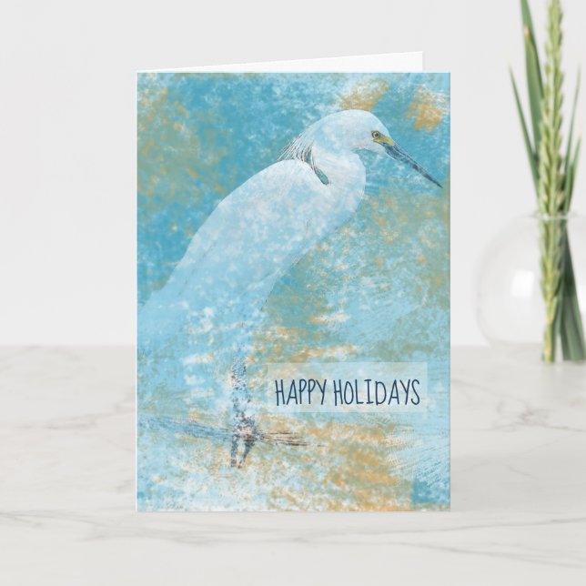 Cartão De Festividades Snowy Egret Arte Costeira (Frente)