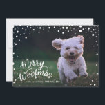 Cartão De Festividades Snowy Feliz Woofmas Handlettered | Foto de Férias<br><div class="desc">Comemore os feriados com este cartão temático de feriado chic. Esta placa apresenta a sua fotografia com um quadro de neve e uma letra de mão que diz "Woofmas Feliz" e vem com um padrão correspondente no verso. Você pode alterar a cor do verso ou adicionar uma foto ou texto...</div>