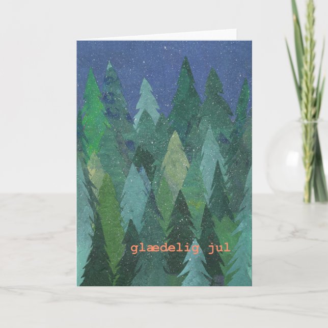 Cartão De Festividades Snowy Forest Christmas Card: Danish Greeting (Frente)