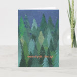 Cartão De Festividades Snowy Forest Christmas Card: Polish Greeting<br><div class="desc">A chic Christmas Card with a forest of Christmas Trees in the snow, from a handpainted paper collage design by Judy Adamson. The greeting on the front, in orange/pink lettering, is Merry Christmas in Polish and you can personalise the inside message. (Just one click of the button will resize the...</div>