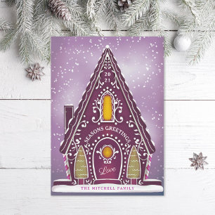 Cartão De Festividades Snowy Gingercake House Purple Não Foto