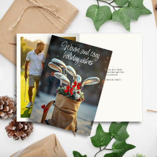 Cartão De Festividades Snowy Golf Winter Season Deseja ・ Foto da família