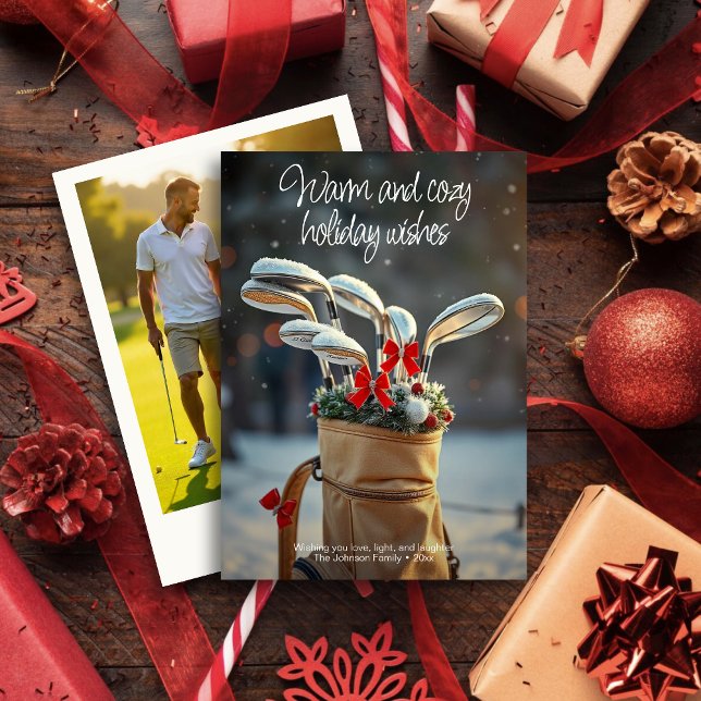 Cartão De Festividades Snowy Golf Winter Season Deseja ・ Foto da família (Criador carregado)