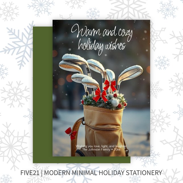 Cartão De Festividades Snowy Golf Winter Season Deseja Verde (Criador carregado)