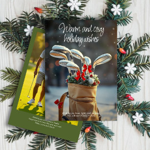 Cartão De Festividades Snowy Golf Winter Season Wish ・ Família Foto Verde