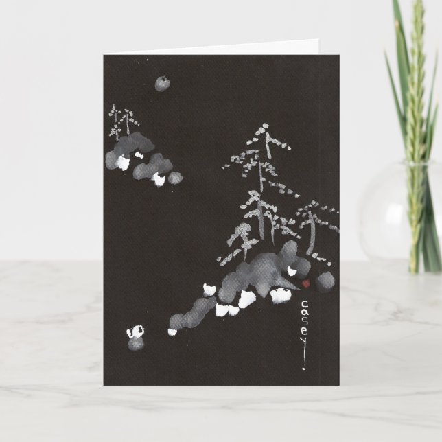 Cartão De Festividades Snowy Mountain Retreat with Holiday Greeting (Frente)