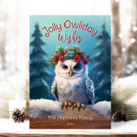 Snowy Owl na Floresta Rustic Jolly Owliday Deseja