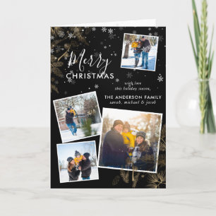 Cartão De Festividades Snowy Pine Sprigs Christmas 4 Photo Collage Card