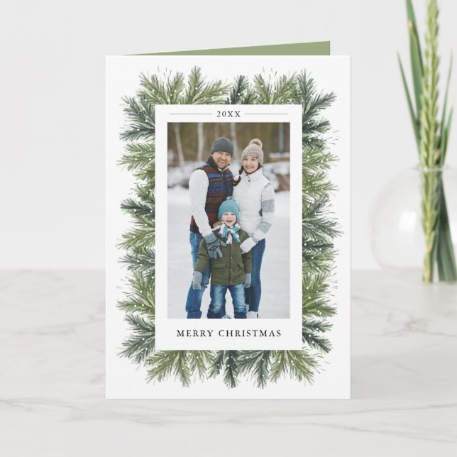 Cartão De Festividades Snowy Pines Christmas Photo Greeting Card (Frente)
