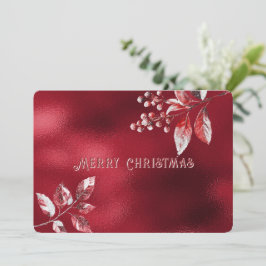 Cartão De Festividades Snowy Red Leaves Christmas Holiday Card