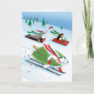 Cartão De Festividades Snowy Skiing Polar Bear Sledding Penguin Sea Lion