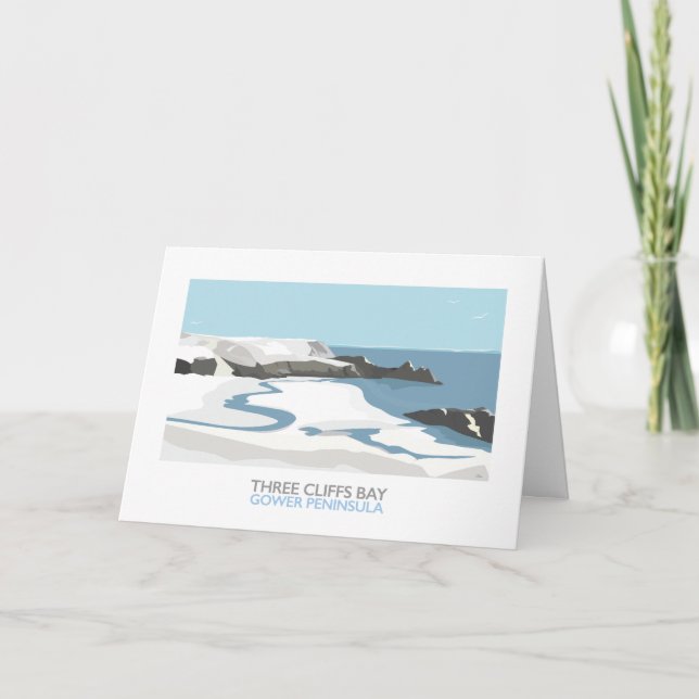 Cartão De Festividades Snowy Three Cliffs Bay Beach Gower Christmas Card (Frente)