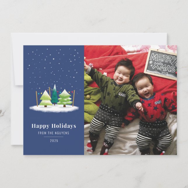 Cartão De Festividades Snowy Tree Lot Night (Frente)