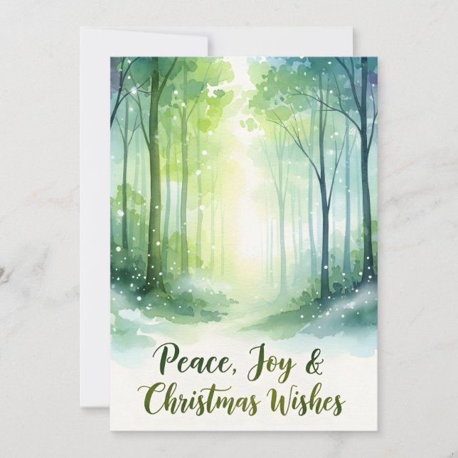 Cartão De Festividades Snowy Watercolor Forest Christmas Card (Frente)