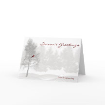 Snowy White Forest with Red Cardinal