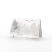 Snowy White Forest with Red Cardinal