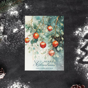 Cartão De Festividades Snowy Winter Botanical & Ornaments Natal