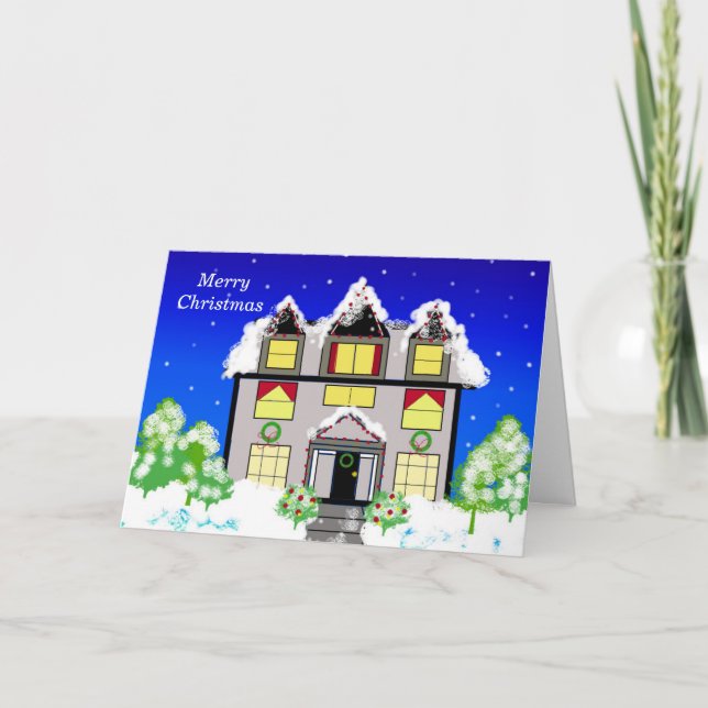 Cartão De Festividades Snowy Winter Family Home (Frente)