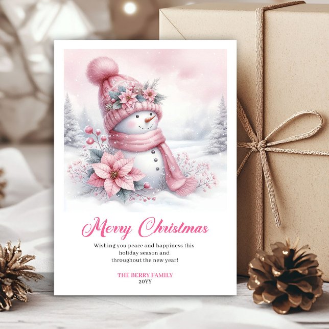 Cartão De Festividades Snug pink snowman kids card digital download edit (Snug pink snowman kids card digital download edit)