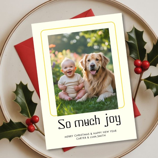 Cartão De Festividades So Much Joy Holiday Baby Photo christmas Card (Criador carregado)