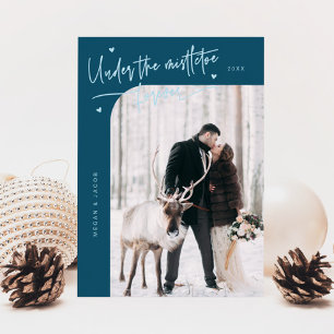 Cartão De Festividades Sob Mistletoe Forever Recém-Fotografia Teal