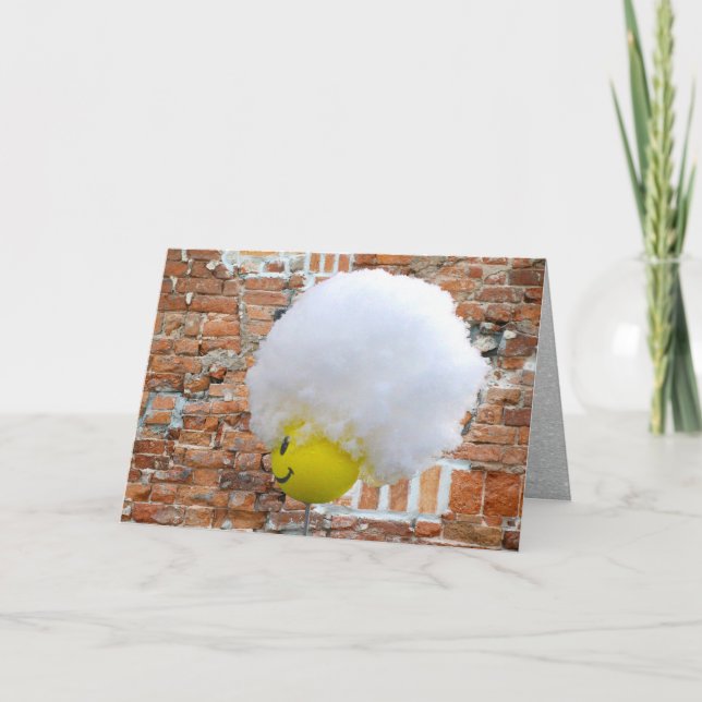 Cartão De Festividades Sobreposição de Antena Feliz Amarelo, Neve Fluffy (Frente)