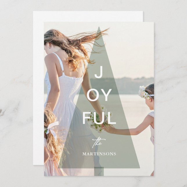 Cartão De Festividades Sobreposição de Árvore de Natal Verde alegre (Frente/Verso)