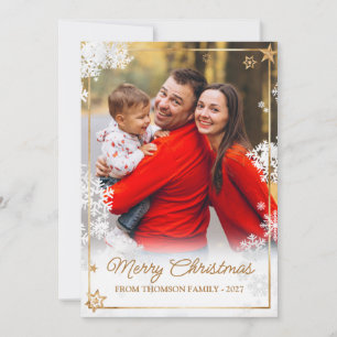 Cartão De Festividades Sobreposição de Foto de Natal Elegante Floco de Ne