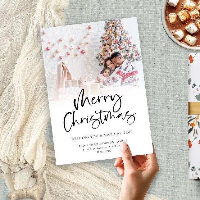 Cartão De Festividades Sobreposição de Fotos da Família Moderna Feliz Nat (Criador carregado)