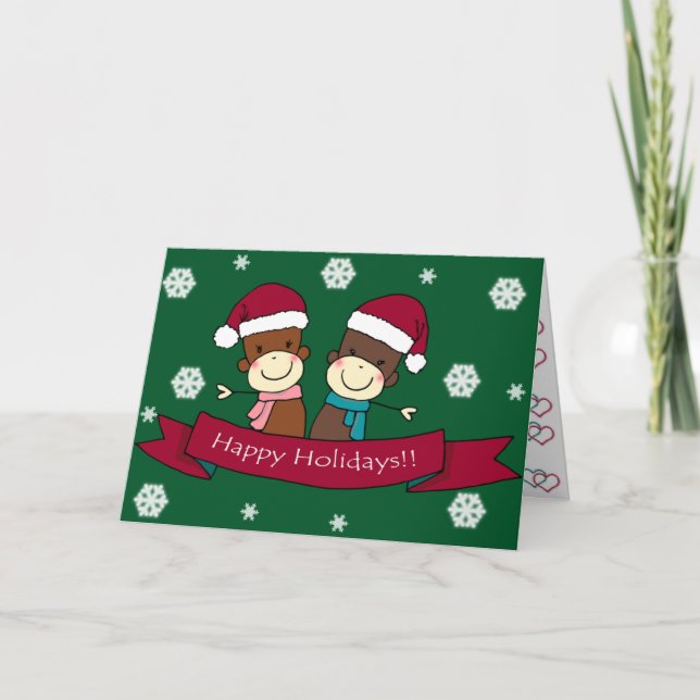 Cartão De Festividades Sock Monkey Christmas Greeting Card (Frente)