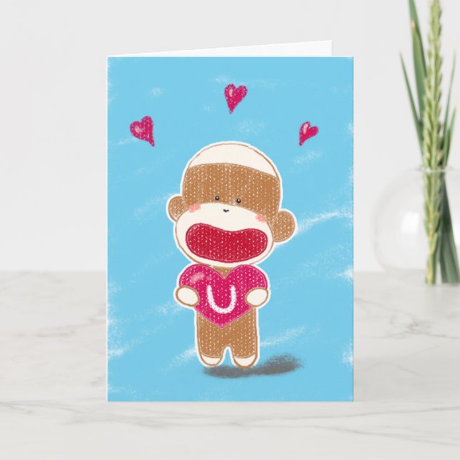 Cartão De Festividades Sock Monkey Valentine Card (Frente)