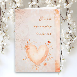 Cartão De Festividades Soft Blush Floral Heart with Vintage Scroll
