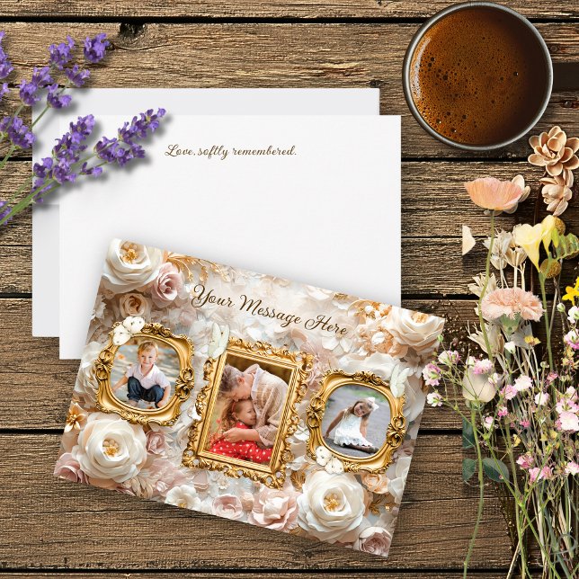 Cartão De Festividades Soft Gold Baroque Floral Photo Frames Collage (Criador carregado)