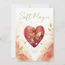 Cartão De Festividades Soft Magic Watercolor Heart with Golden Botanicals