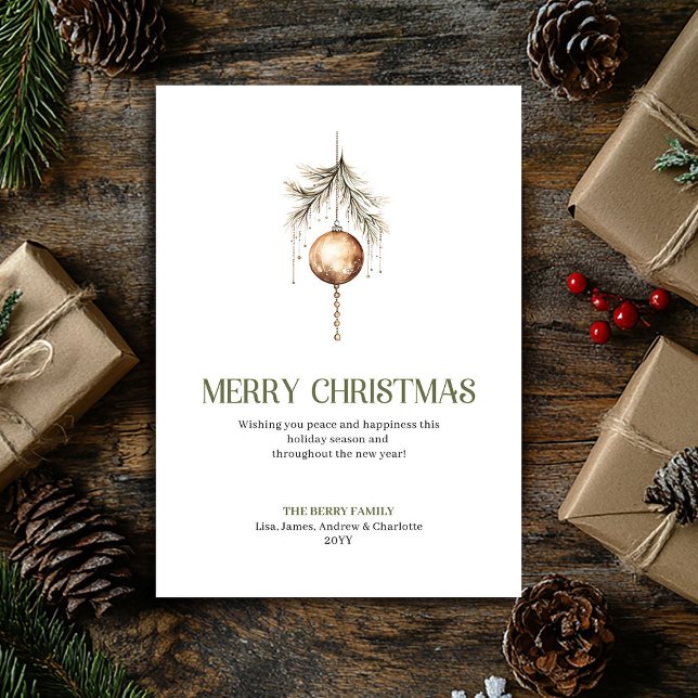 Cartão De Festividades Soft Neutral Christmas Ornament Gold Script   (Soft Neutral Christmas Ornament Gold Script Holiday Card)