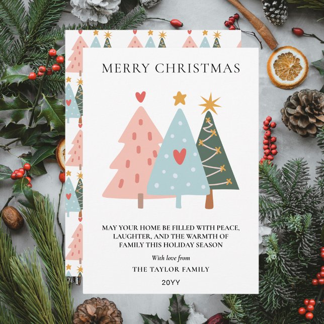Cartão De Festividades Soft Pastel Scandi-style Christmas Trees (Soft Pastel Scandi-style Christmas Trees Holiday Card)