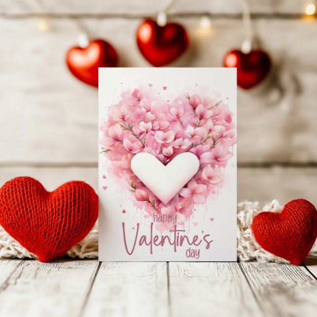 Cartão De Festividades Soft pink forsythia heart Happy Valentines Day (Criador carregado)