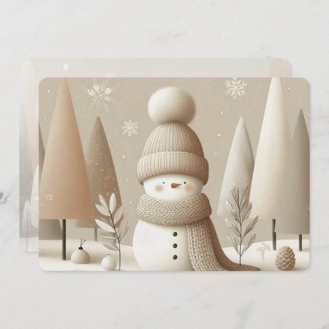 Cartão De Festividades Soft Woodland Snowman Christmas Holiday Card (Frente/Verso)