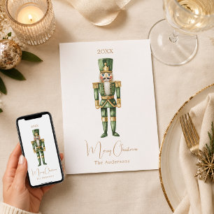 Cartão De Festividades Soldado quebra-nozes verde simples Natal