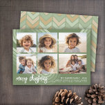 Cartão De Festividades Sombras Mínimas Modernas de Gamas de Juniper - 6 F<br><div class="desc">Design FRONT: Uma colagem de 6 fotos em uma grade simples para destacar muitos fotos do ano passado. A grade de fotos inclui 4 fotos quadradas e 2 fotos horizontais. Uma busca moderna por um cartão com fotos de feriado com sotaques vermelhos e "natal alegre" em uma fonte grande e...</div>