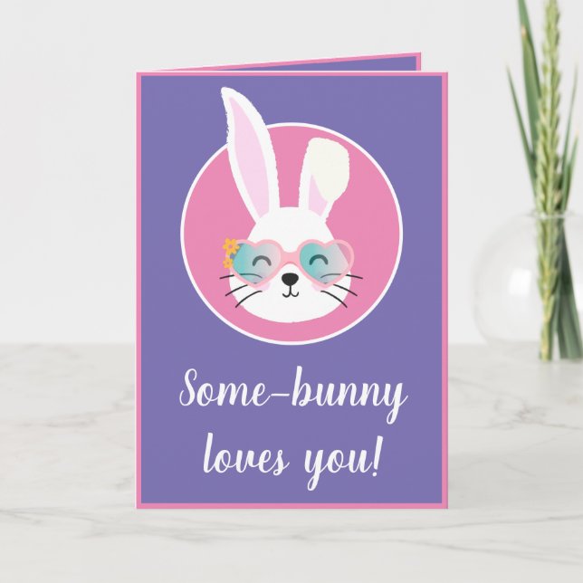 Cartão De Festividades Some-Bunny Loves You Funny Easter Quote Rabbit (Frente)