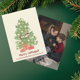 Cartão De Festividades Sonecas Divertidas do Gato! Gato na Árvore de Nata