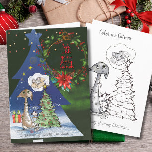 Cartão De Festividades Sonhando com o Natal do Ratinho Gato & Colorir